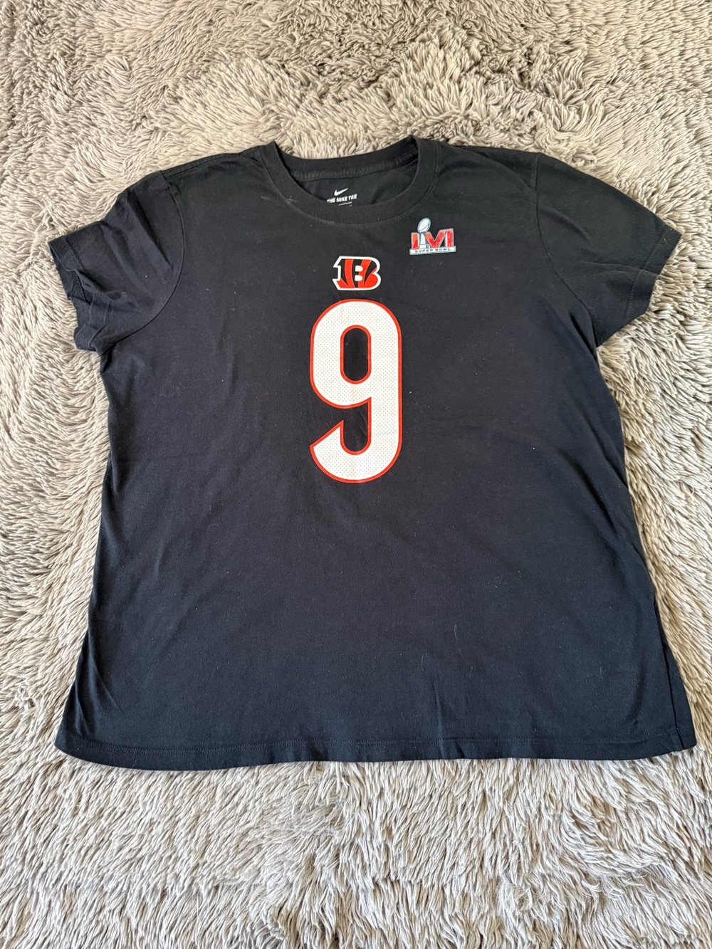 Nike Cincinnati Bengals Joe Burrow #9 Super Bowl LVI Tee XL Black NFL Shirt